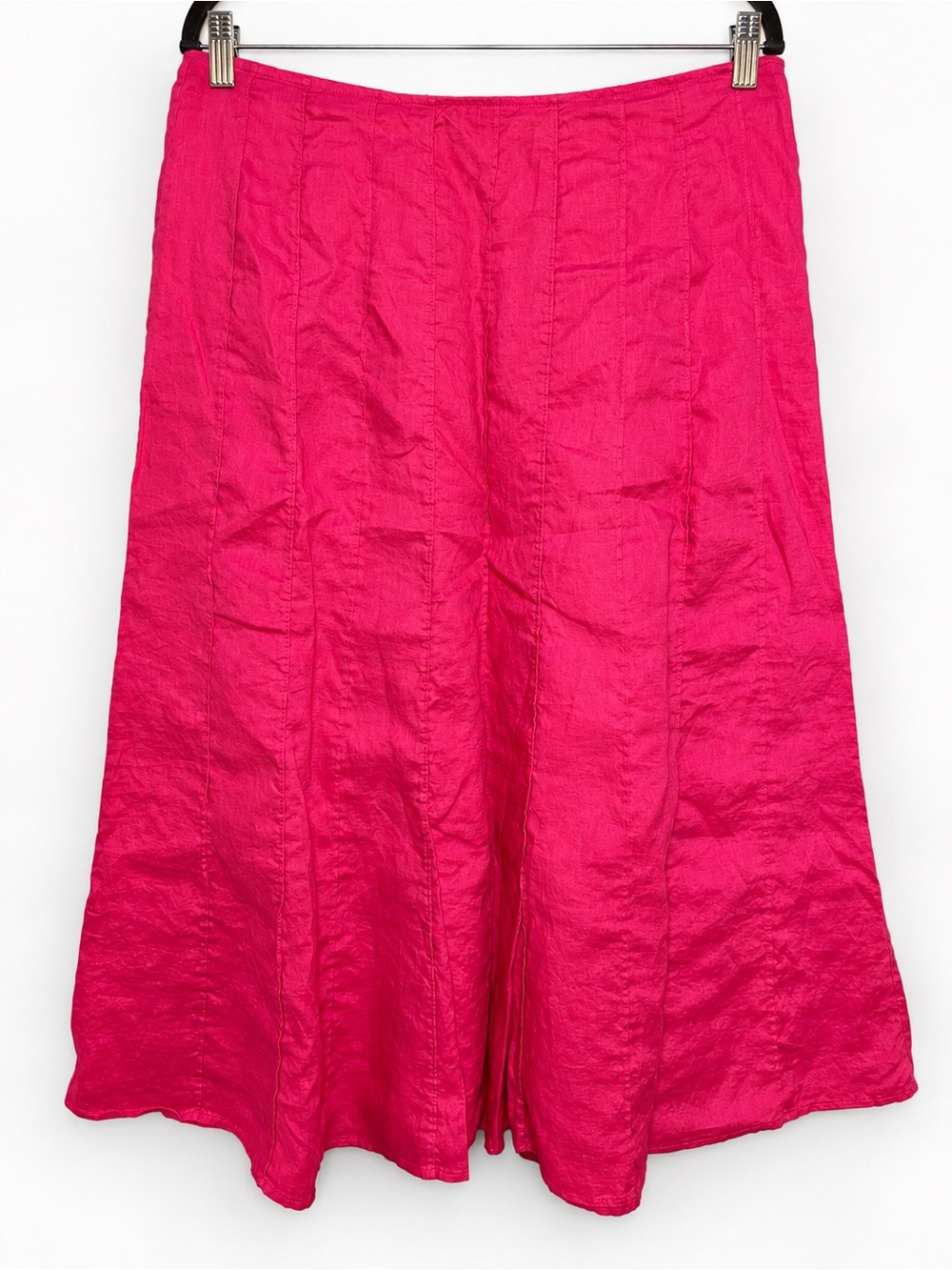 Relativity 100% Linen Pink Tea Length Midi Skirt 12P A-Line Fuchsia